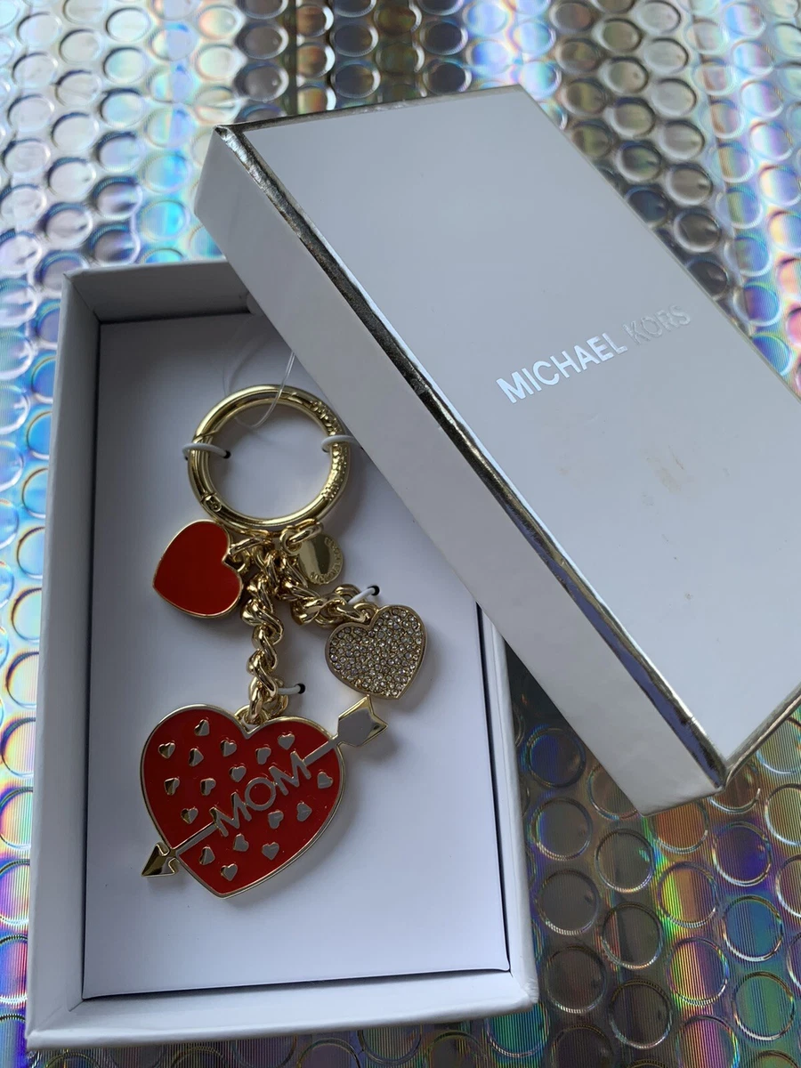 New in Box MICHAEL KORS Keychain MOM Red Gold Hearts
