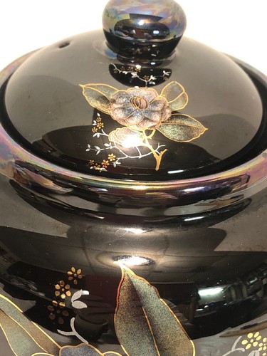Cauldon Pottery Of England Iridescent Black Floral Teapot - Foto 7 di 11