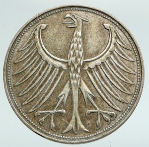 Spring Summer Bestseller 1951 D Germany Vintage Winged Eagle Old German Large 5 Mark Silver Coin I90795 Shopping Latest Style -aksarapubliccom