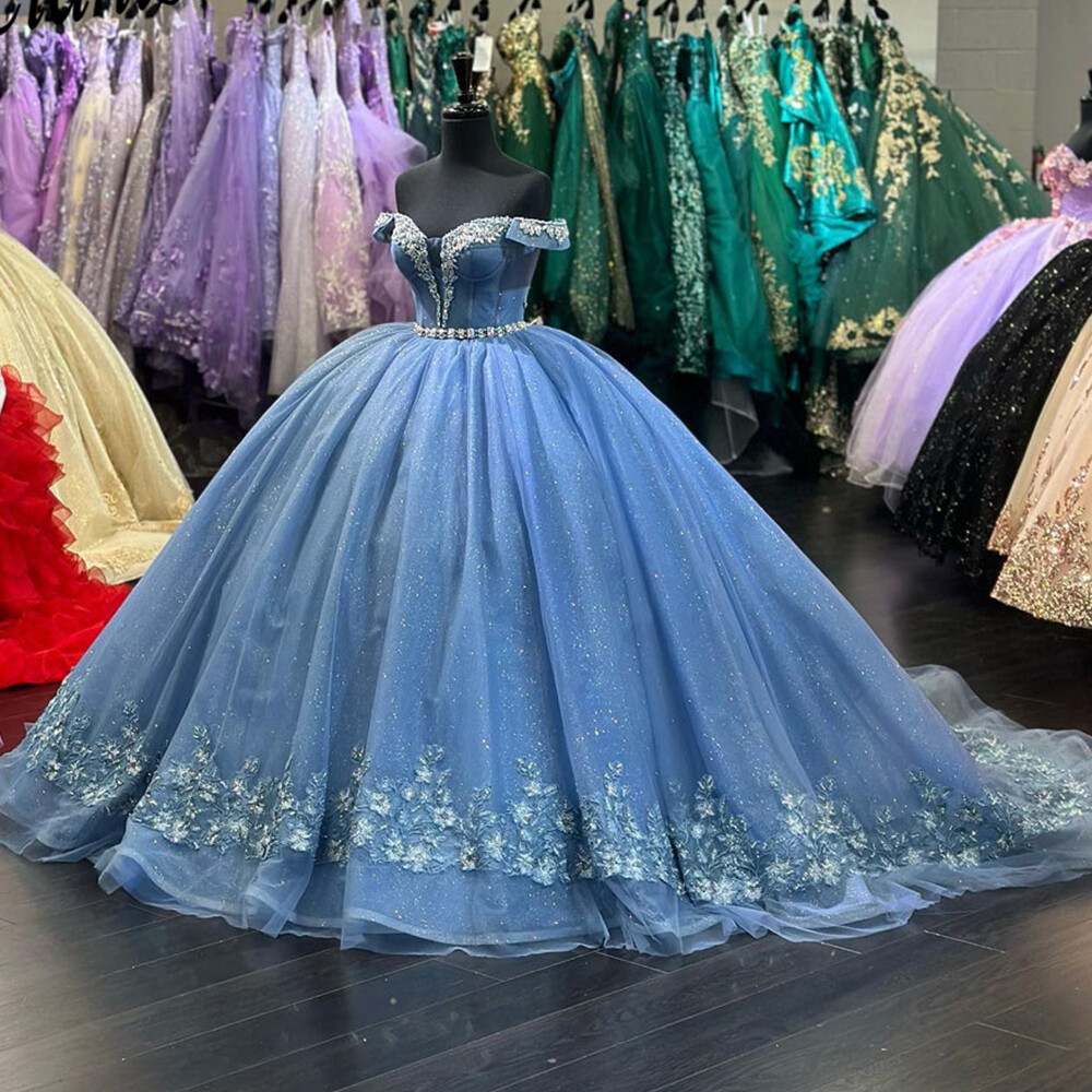 Glitter Quinceanera Dresses Ball Gown Applique Off Shoulder Prom Dress  Sweet 16 | eBay
