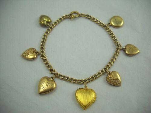 Pulsera Dije Vintage Llena de Oro 12k Corazón Hinchado y Medallón ¡Hermosa! - Imagen 4 de 6