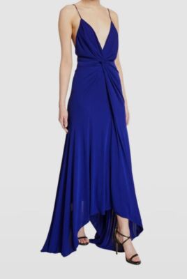 $1595 Galvan London Women's Blue Knotted Deep-V Jersey Dress Size IT36 US4  | eBay