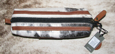Myra Bag #8735A Hairon, Leather 8''x3''x3'' Multi Pouch Makeup Clutch~Angus Ridge~