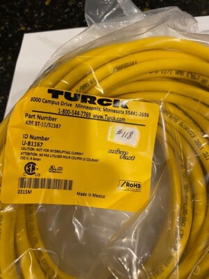 Turck MicroFast 3 pin cordset 15 meters KBW 3T-15/51587 U-81167 