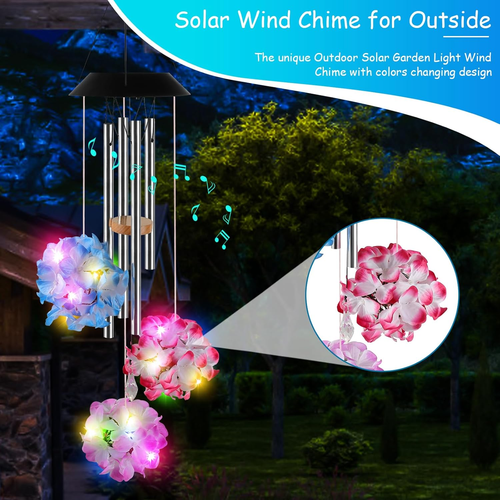 Solar Wind Chimes for Outside, Hydrangea Flowers Solar Wind Chime, Color Changin - Picture 4 of 12