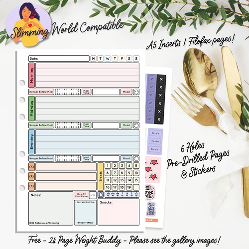  A5 Diätplaner Seiten Filofax Kikki Tagebuch SW Einsätze Briefpapier  6x gestanzt - Bild 1 von 12