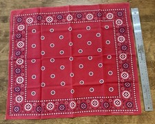 1940s Western Red Cotton Bandana Guaranteed Color Fast Tuside White/Blue Print