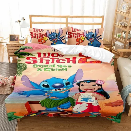 Cute Lilo & Stitch Duvet Cover Pillowcase 3-Piece Bedding Set Stitch Pillow Case - Picture 8 of 26