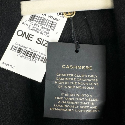 Charter Club Luxury Cashmere Ruana Wrap One Size NEW Black Classic Quiet Luxury - Picture 4 of 5