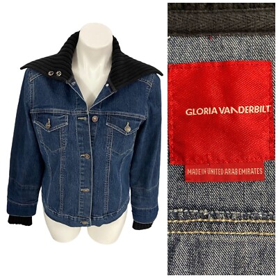 Gloria Vanderbilt Jean Jacket Womens Medium Oversized Knit Collar Sweater Cuff