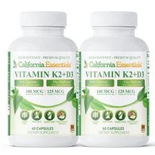 Vitamin K2 + D3, High Strength, Helps Bone Health and Healthy Muscles - 120 Caps