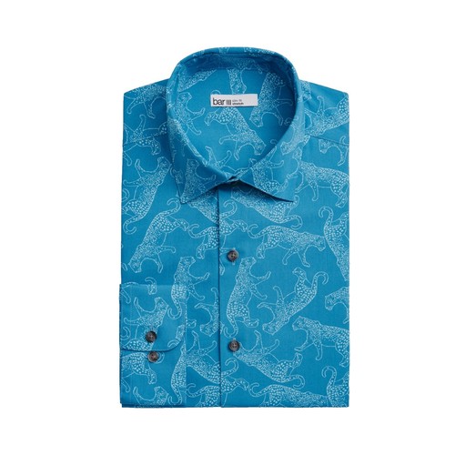 cougar dress shirts Cougar Slim Fit Button Down Shirt Mens Large Blue Pinstripe Diamond Print  Cotton