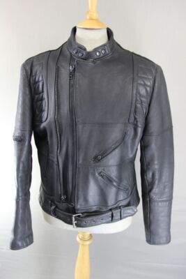 KLASSISCHE WILSON'S SCHWARZE LEDER BIKER JACKE 42-44 INCH