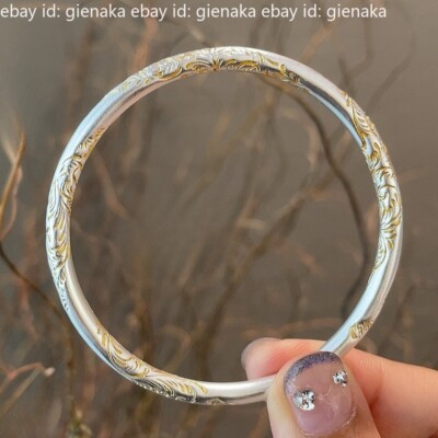 S999 Fine Silver 999 Bangle Women Bracelet Lucky Round Circle