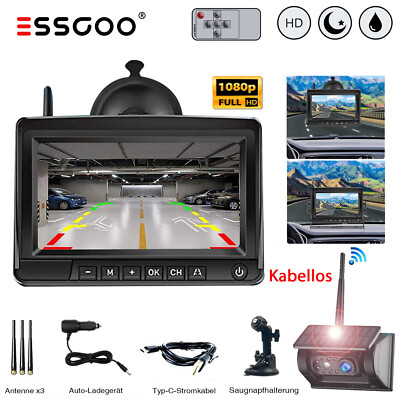 Rückfahrkamera Solar Funk HD 1080P Mit 7 Zoll Farb Monitor Einparkhilfe LKW Bus