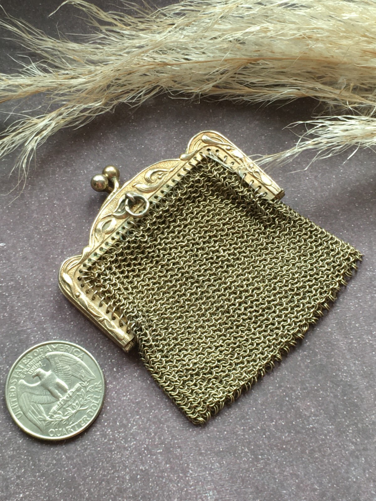 Antique Gilt Solid Silver Mesh Purse Chatelaine W… - image 10