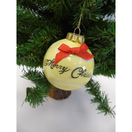 Vintage 1970's Glass Tennis Ball Christmas Ornament Merry Christmas With Red Bow - Picture 3 of 3