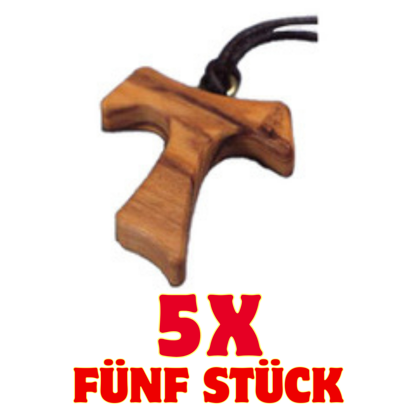 Tau-Kreuz Olivenholz 4 cm 5 Stück mit Kordel sw Franziskaner Kreuze Taukreuz