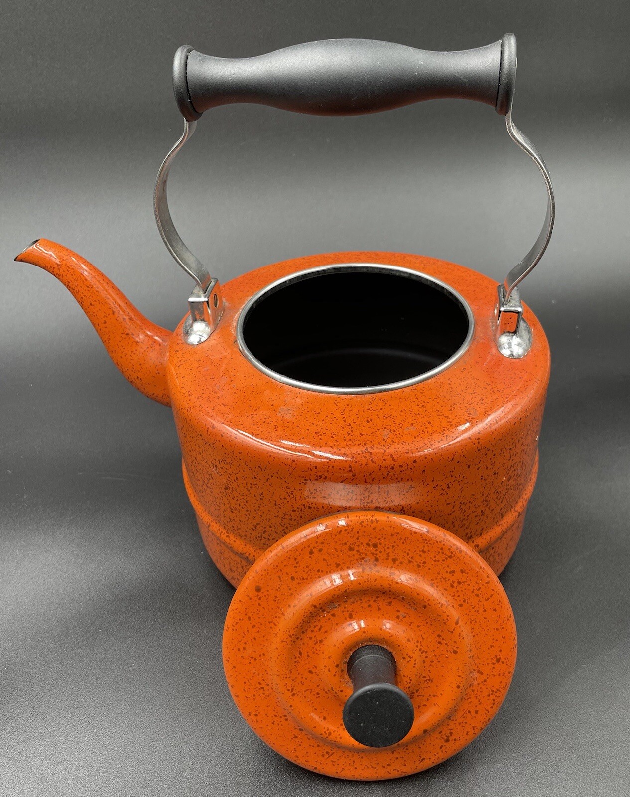 Paula Deen Signature Speckled Dark Orange Enamel Tea Kettle Pot Stove