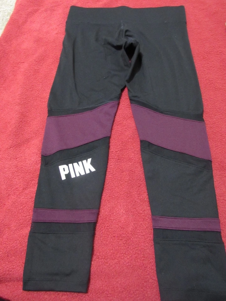 PINK, WOMEN'S BLACK/BURGUNDY POLY ULTIMATE SHEER LEGGINGS W/PKTS, SIZE M - Image 4 of 4