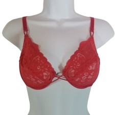 Vtg 90s Victorias Secret gold label red lace bra 34C
