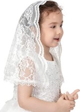 PAMOR First Communion Veils for Girls Lace Chapel Veil Mantilla White C