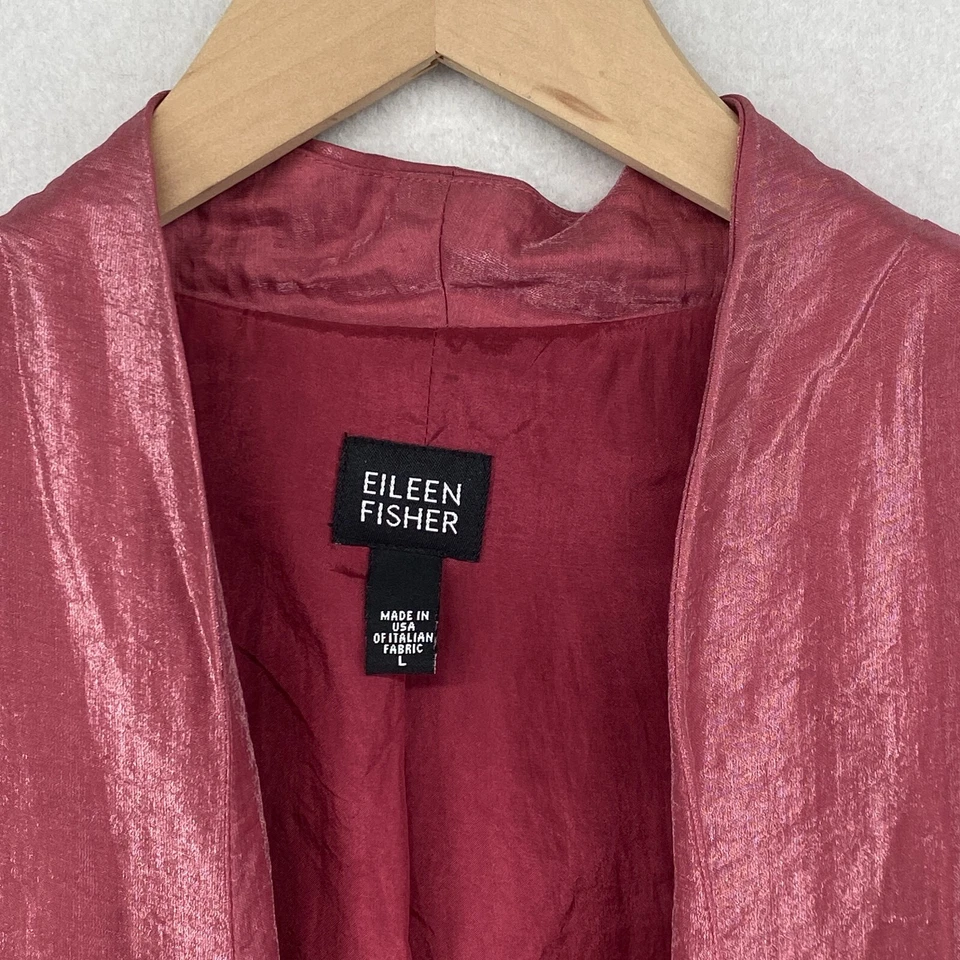 Blazer EILEEN FISHER Grande Lino Nylon Brillo Frente Abierto Manga Larga Rosa EE. UU. Foto 4 de 4
