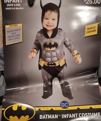 Batman Infant Costume 0-6M Gray Black Muscle Padded Halloween Cosplay  Months