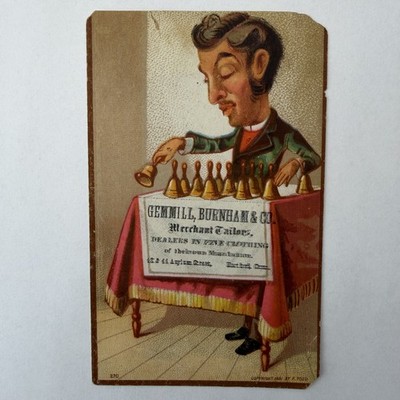 Gemmill Burnham & Co Hartford CT Merchant Tailors Trade Card Man Ringing Bells