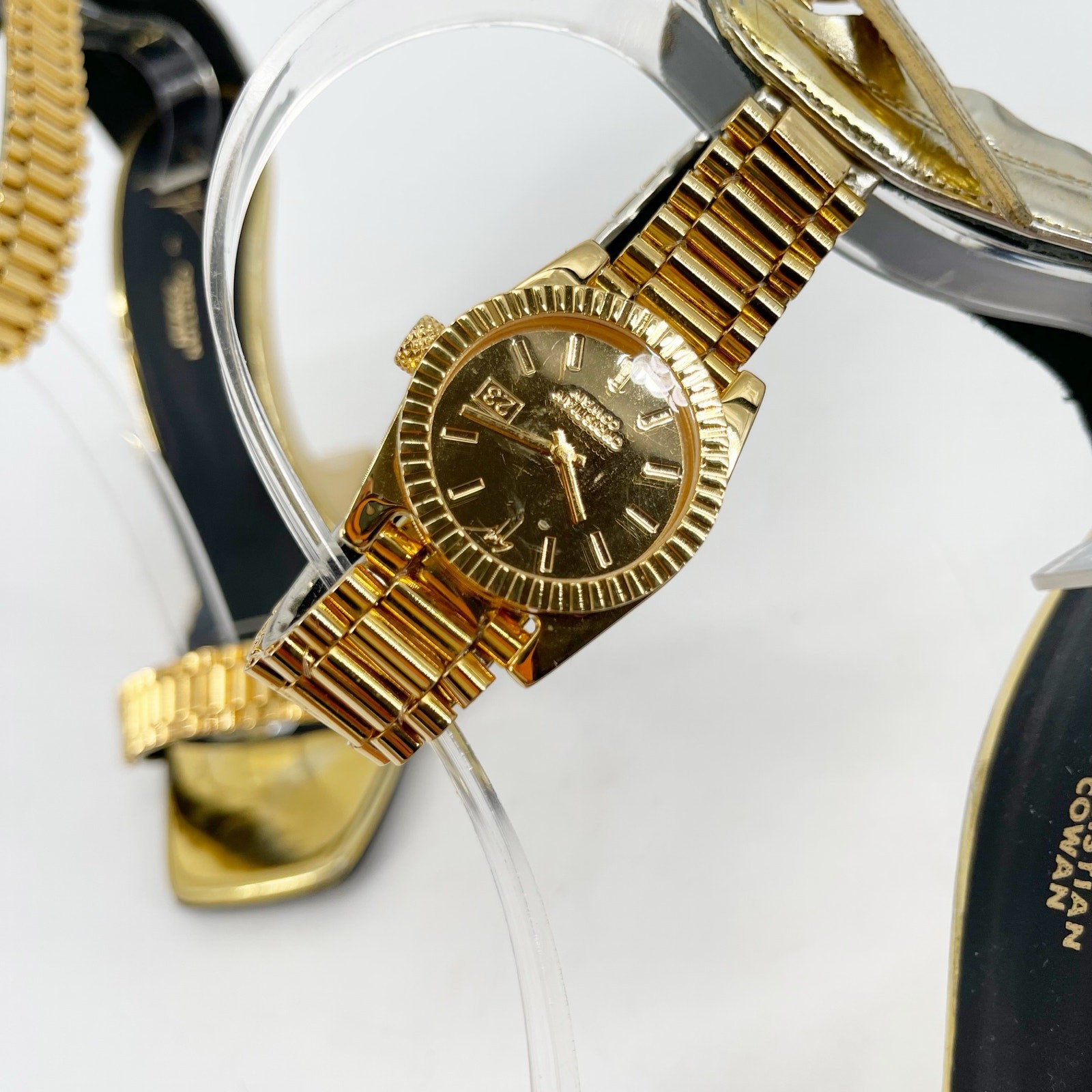 Giuseppe Zanotti for Christian Cowan Gold Watch Buckle Wedge Sandals IT 37.5