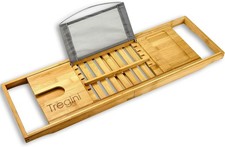 Tregini Luxury Bathtub Adjustable Bamboo Wood Tray Caddy - Brown