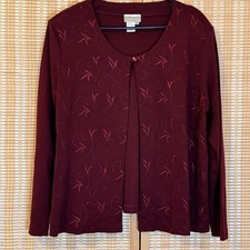Coldwater Creek Womens XL Jacket Burgundy Embroidered Preppy Maximalist Career