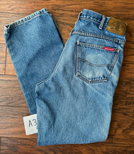 Vtg Dickies Jeans 32x30 tagged 34x32 Y2K Relaxed Straight Workwear Leather Patch