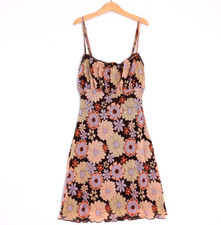 INTO Womens Y2K Dress Size 8 Retro Floral Micro Mesh Babydoll Slip