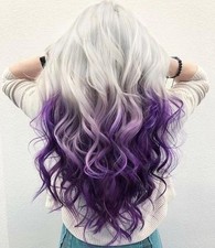 Silver Grey to Purple Wig Long Curly Wig for Women with Long Wavy Heat Resist...