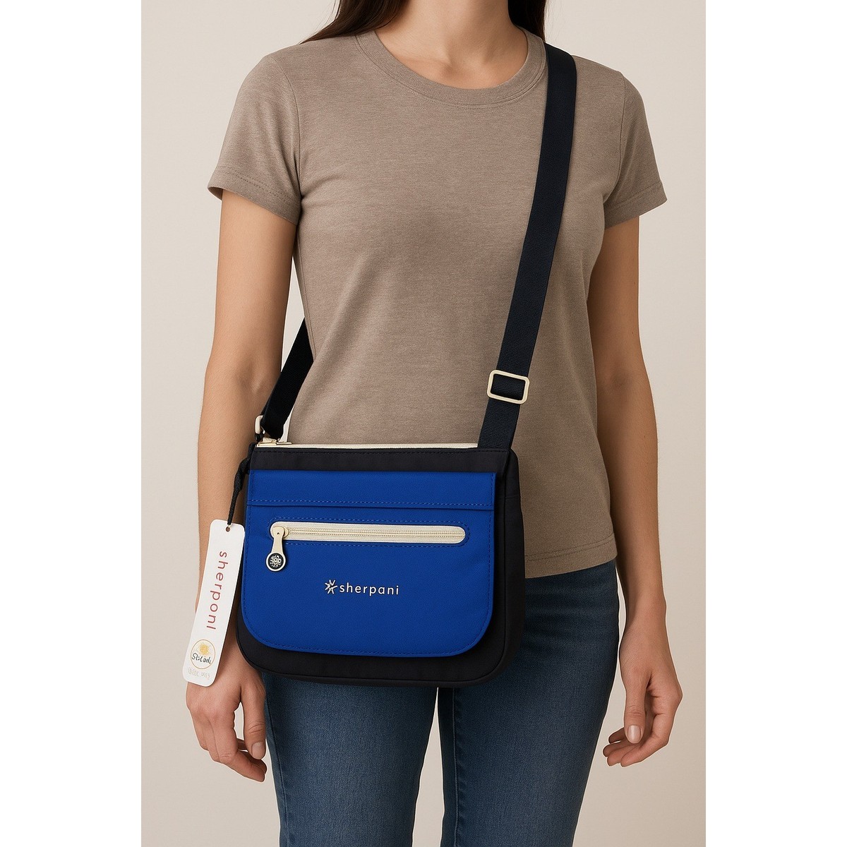Sherpani Crossbody Bag Blue Black Nylon Small Lightweight 