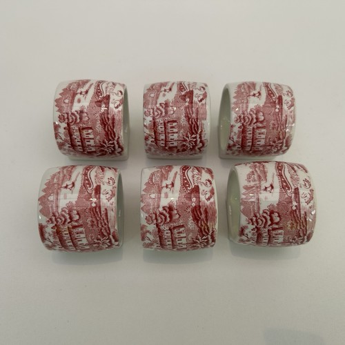 Vintage Keramik Transferware Serviettenringe x 6 englische Landszene