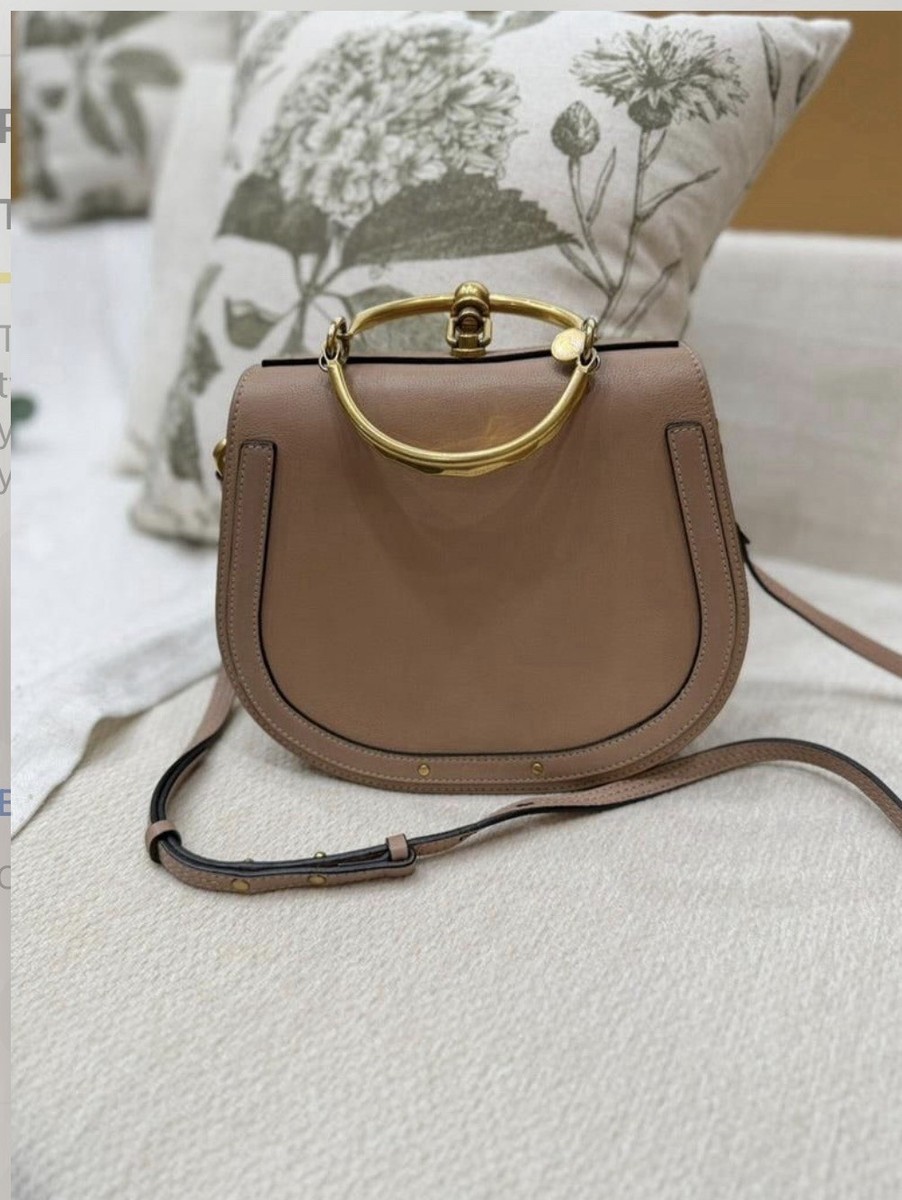Chloé Nile Beige Crossbody Bag Gold Ring Handle Suede Accents | eBay