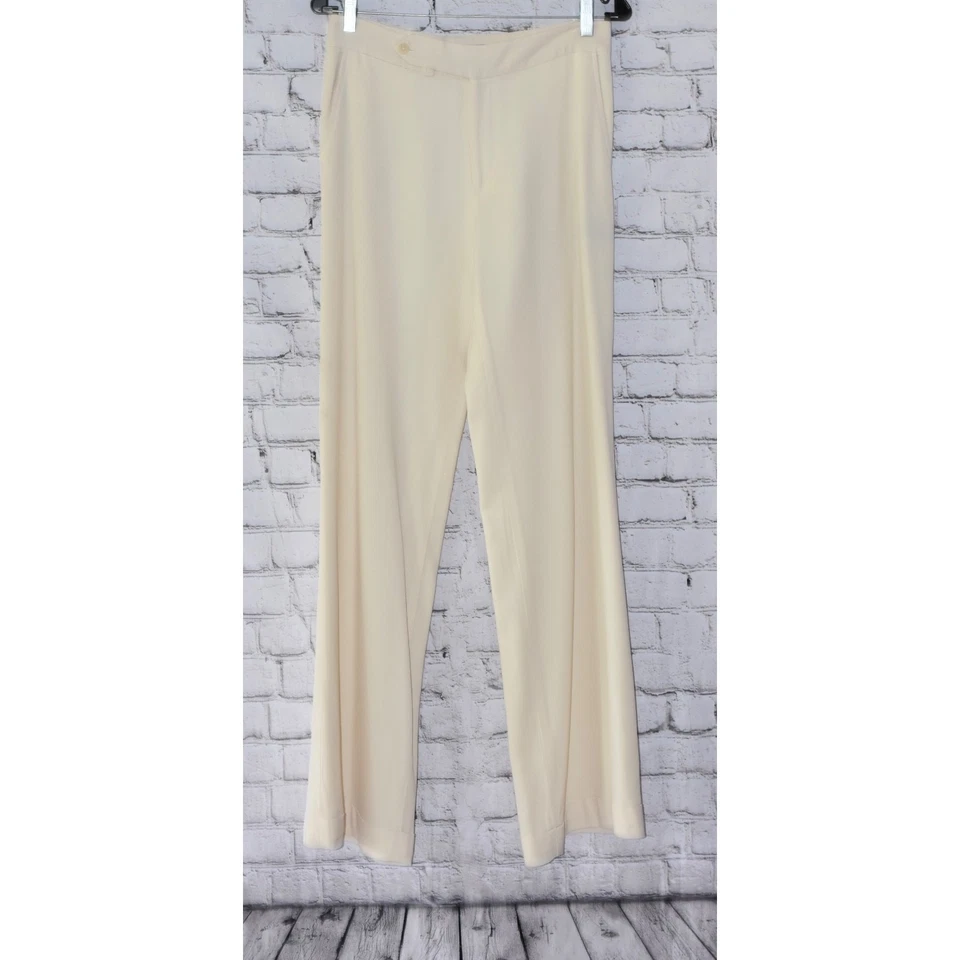 Calça Ralph Lauren Black Label lã marfim Palazzo perna larga tamanho 6 EUA - Imagem 3 de 4