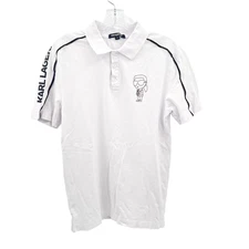 KARL LAGERFELD Men's Sz S White w/ Black Spell Out Short-Sleeve Polo Shirt Logo