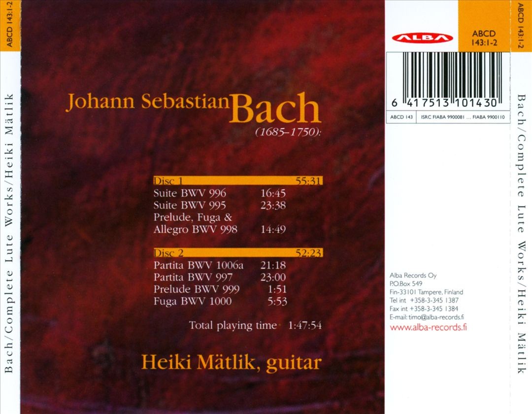 Heiki Mätlik J.s. Bach: Bach: Complete Lute Works New Cd