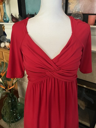 Boston Proper rotes Empire-Taillenkleid V-Ausschnitt 1/2-Ärmel Damen Größe S - Bild 6 von 9