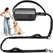 Hands Free Dog Leash Zipper Pouch Bungee Dual Handle Black Large 35140 LBS
