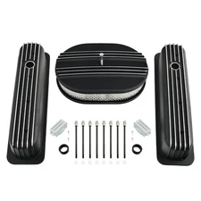 Tall Finned Valve Cover & 12" Air Cleaner For SBC Chevy Vortec 5.0 5.7 350 87-97