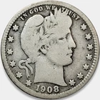 1908-D Barber Silver Quarter 25c Very Good G+ * Original Surfaces * 1908D