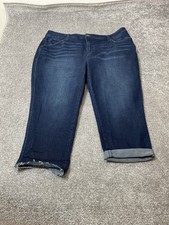 Terra  Sky Womens Plus 18W Blue Medium Wash Raw Hem Ankle Stretch Jeans