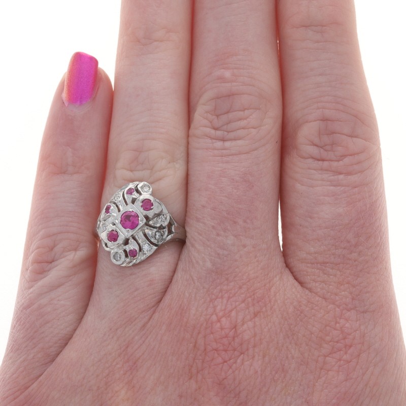 White Gold Lab-Created Ruby Diamond Art Deco Cock… - image 2