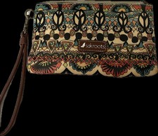 SAKROOTS Artist Circle Smartphone Crossbody Wristlet Wallet Brown Floral Bag