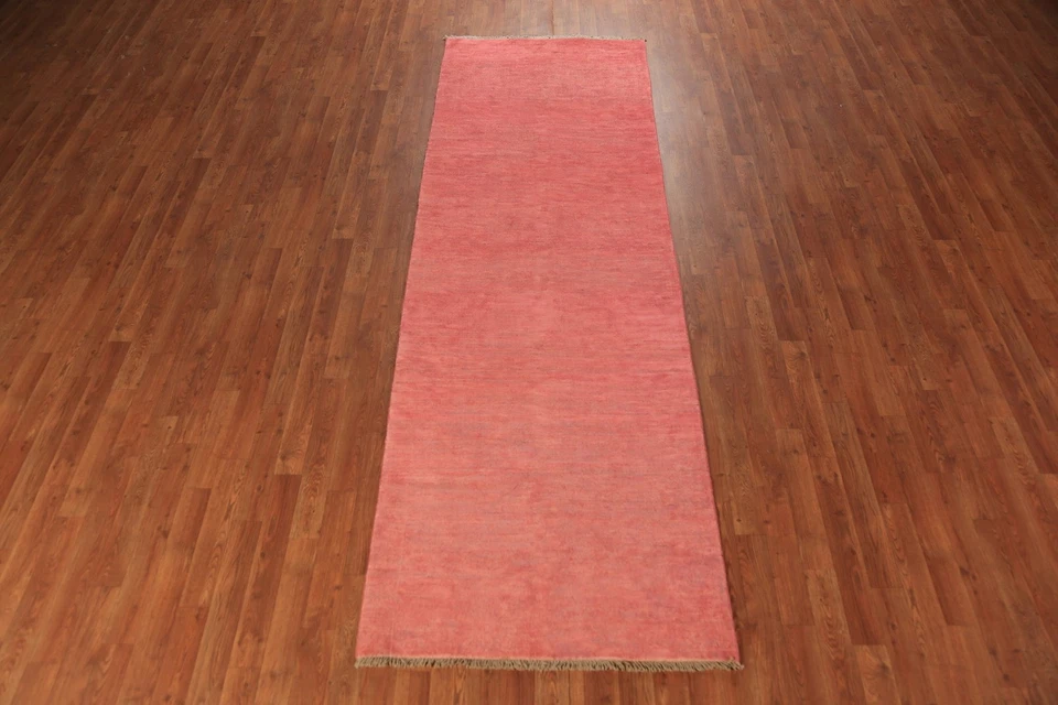 Pink/ Salmon Runner Rug 3x10 Handmade Wool Modern Style with Solid Design - Image 3 of 4