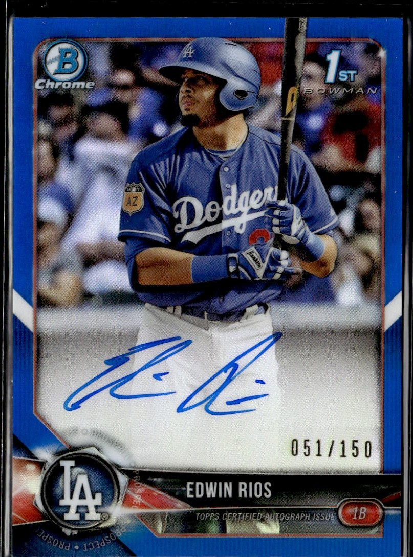 2018 Bowman Chrome Edwin Rios 1st Bowman Blue Refractor Auto 51/150 #BCPA-ER